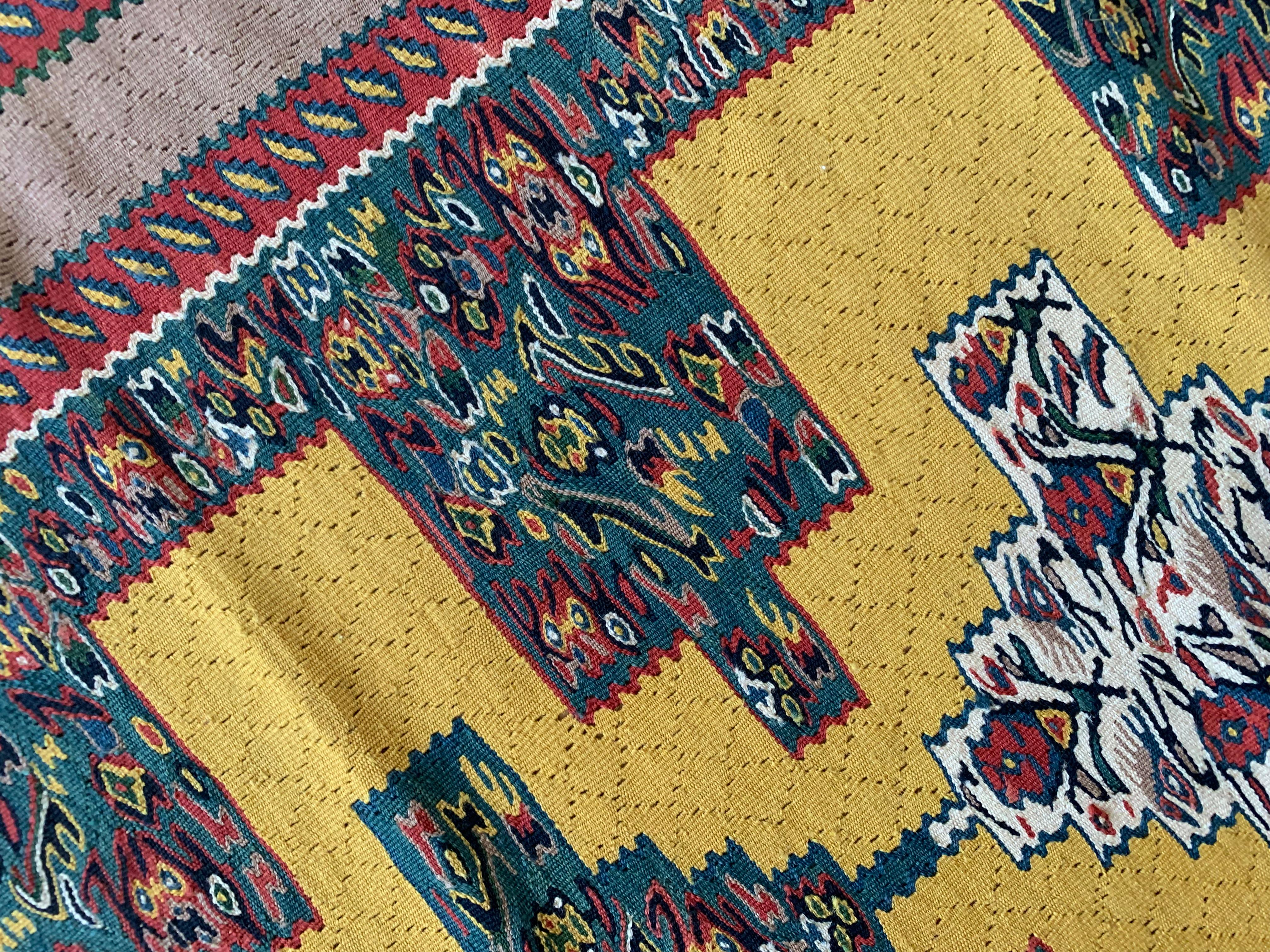 Wool Small Pair Geometric Carpet Silk Kilims Handmade Flat Yellow Kilim Rugs For Sale