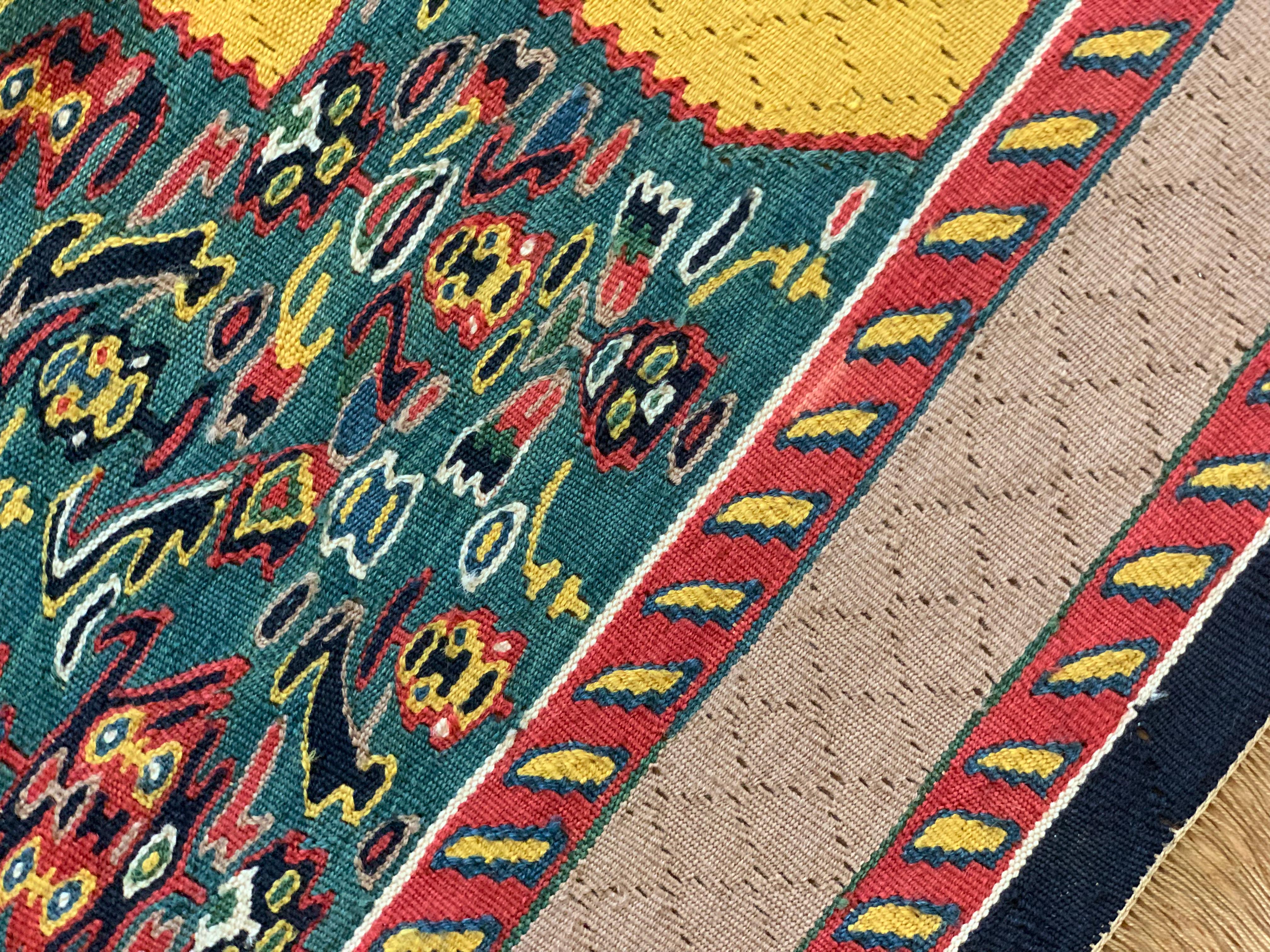 Small Pair Geometric Carpet Silk Kilims Handmade Flat Yellow Kilim Rugs For Sale 1
