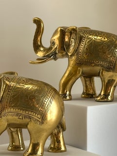1960s Anglo-Indian Enamelled Brass Elephant Figurines - Pair