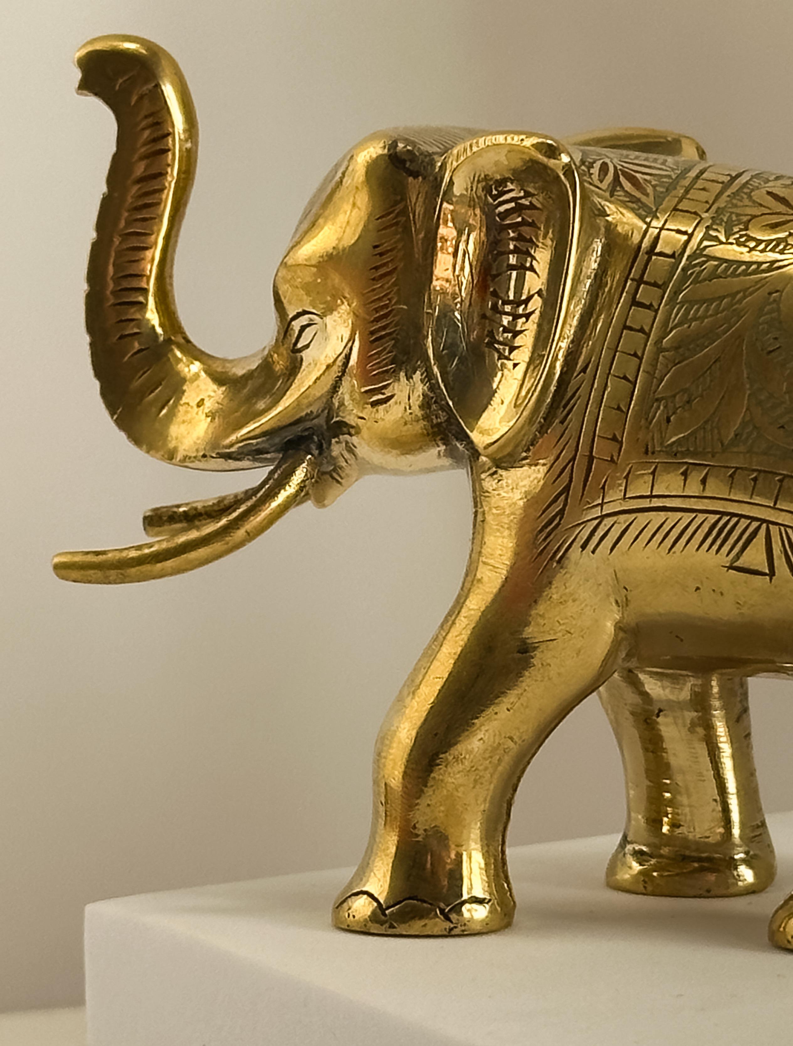 1960s Anglo-Indian Enamelled Brass Elephant Figurines - Pair In Good Condition In Glasgow, GB