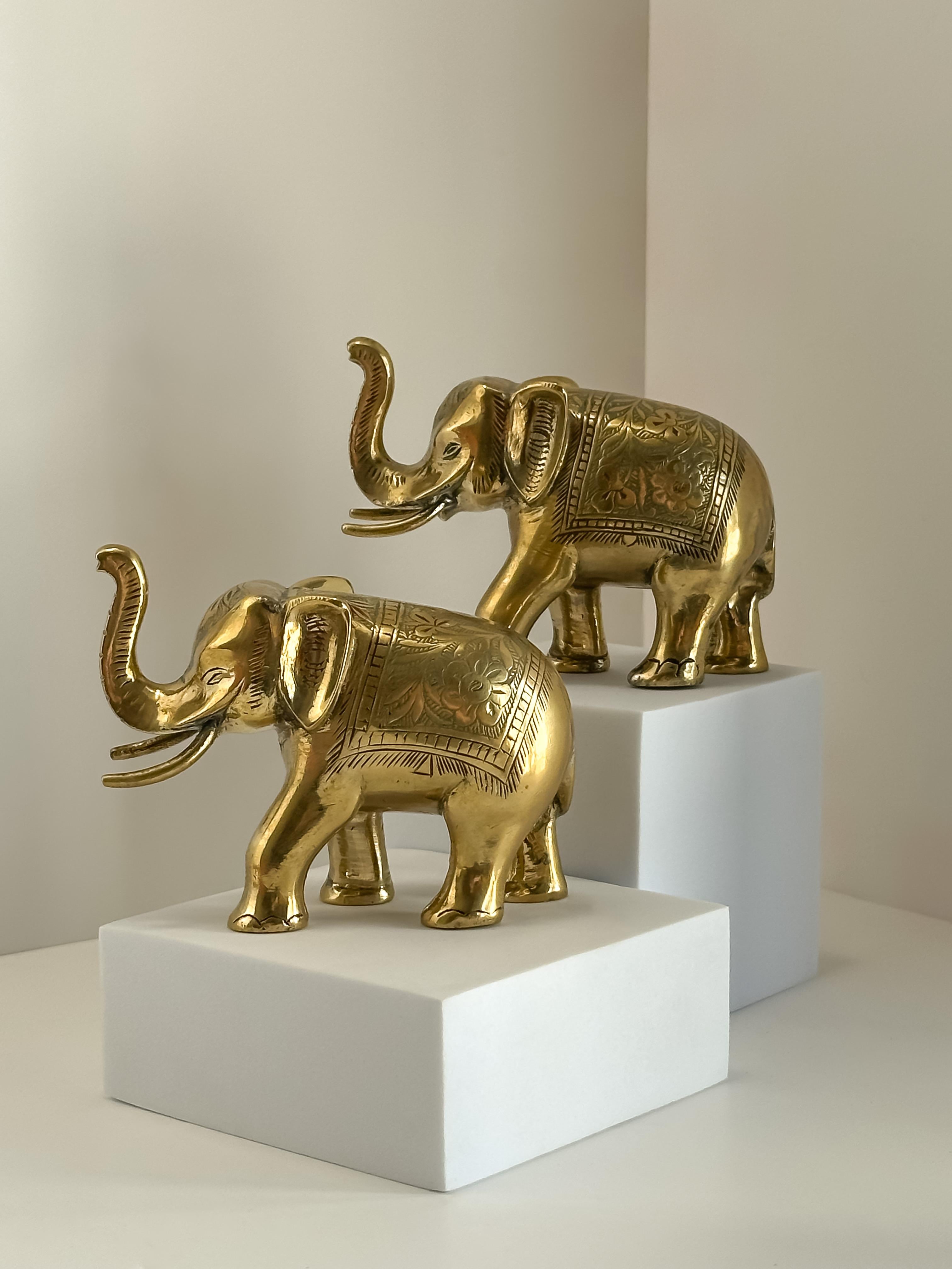 20th Century 1960s Anglo-Indian Enamelled Brass Elephant Figurines - Pair