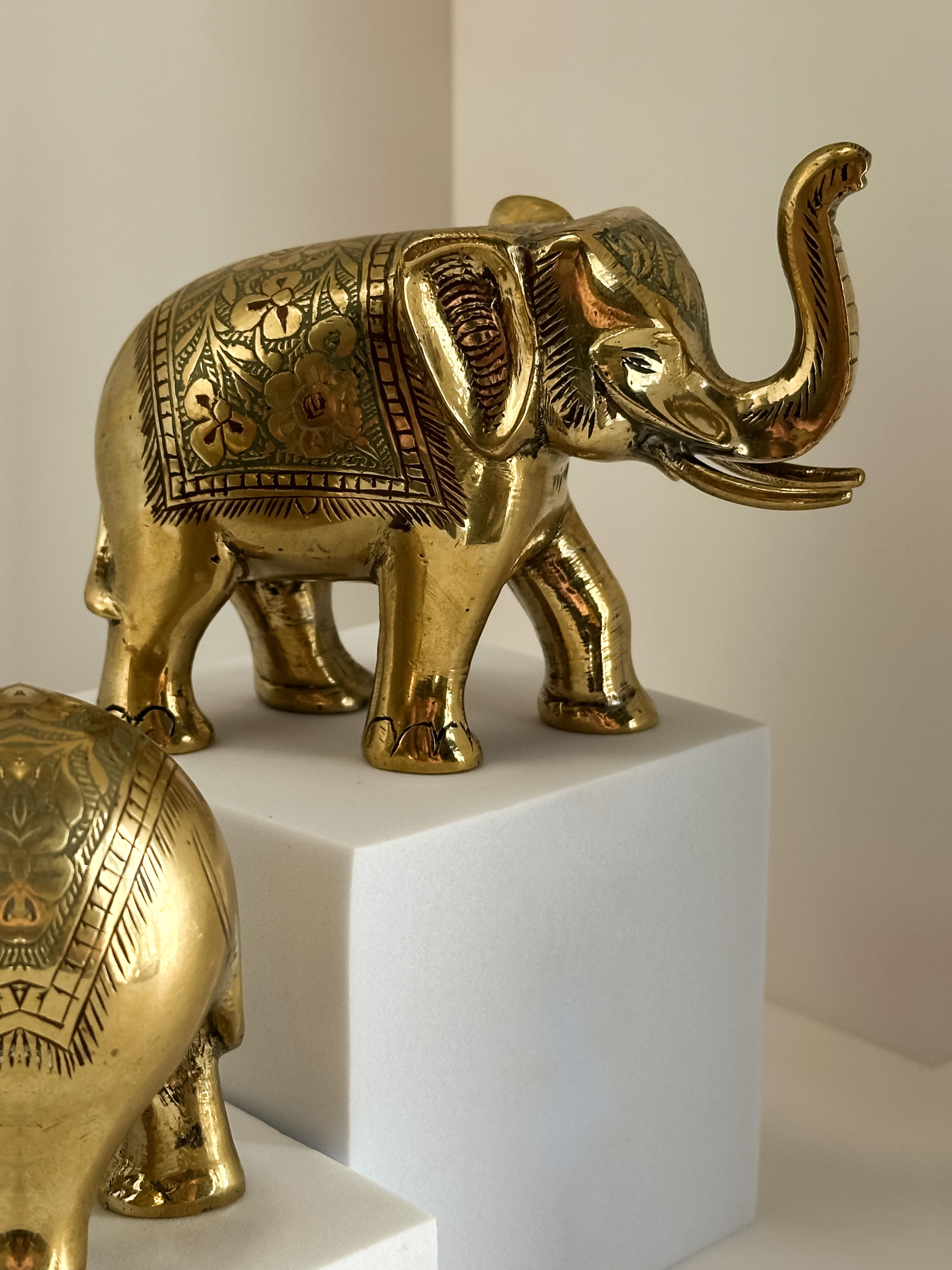 1960s Anglo-Indian Enamelled Brass Elephant Figurines - Pair 1