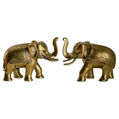 Vintage 1960s Anglo-Indian Enamelled Brass Elephant Figurines - Pair