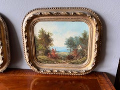 Petite paire de peintures continentales du 19ème siècle dans leurs cadres d'origine en bois doré