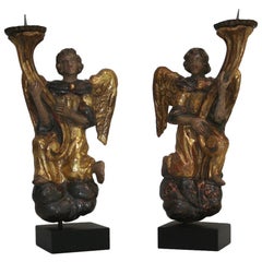 Small Pair of 19th Century French Baroque Style Angels with Candleholders