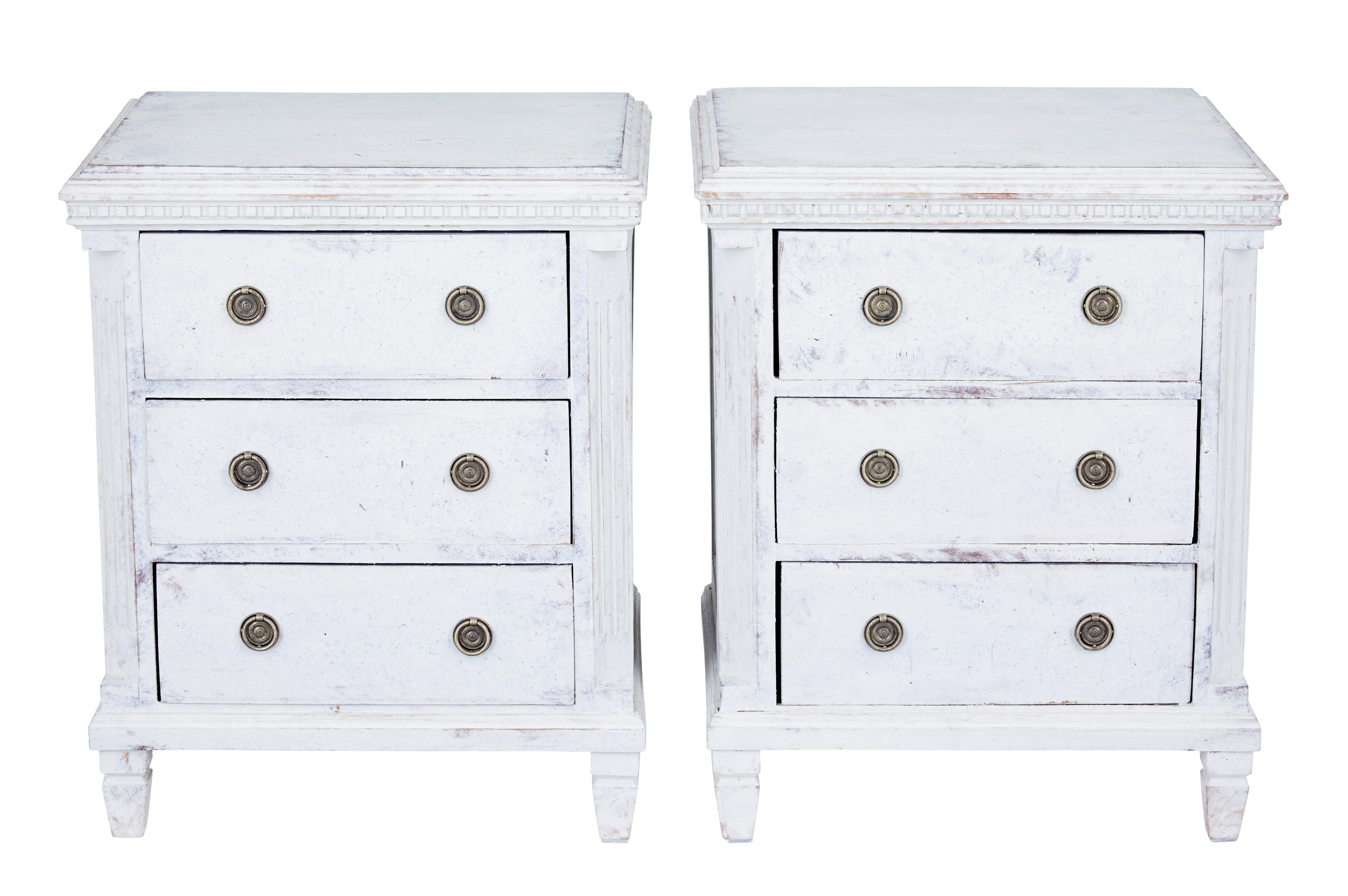 Swedish Small pair of 19th century painted commodes For Sale