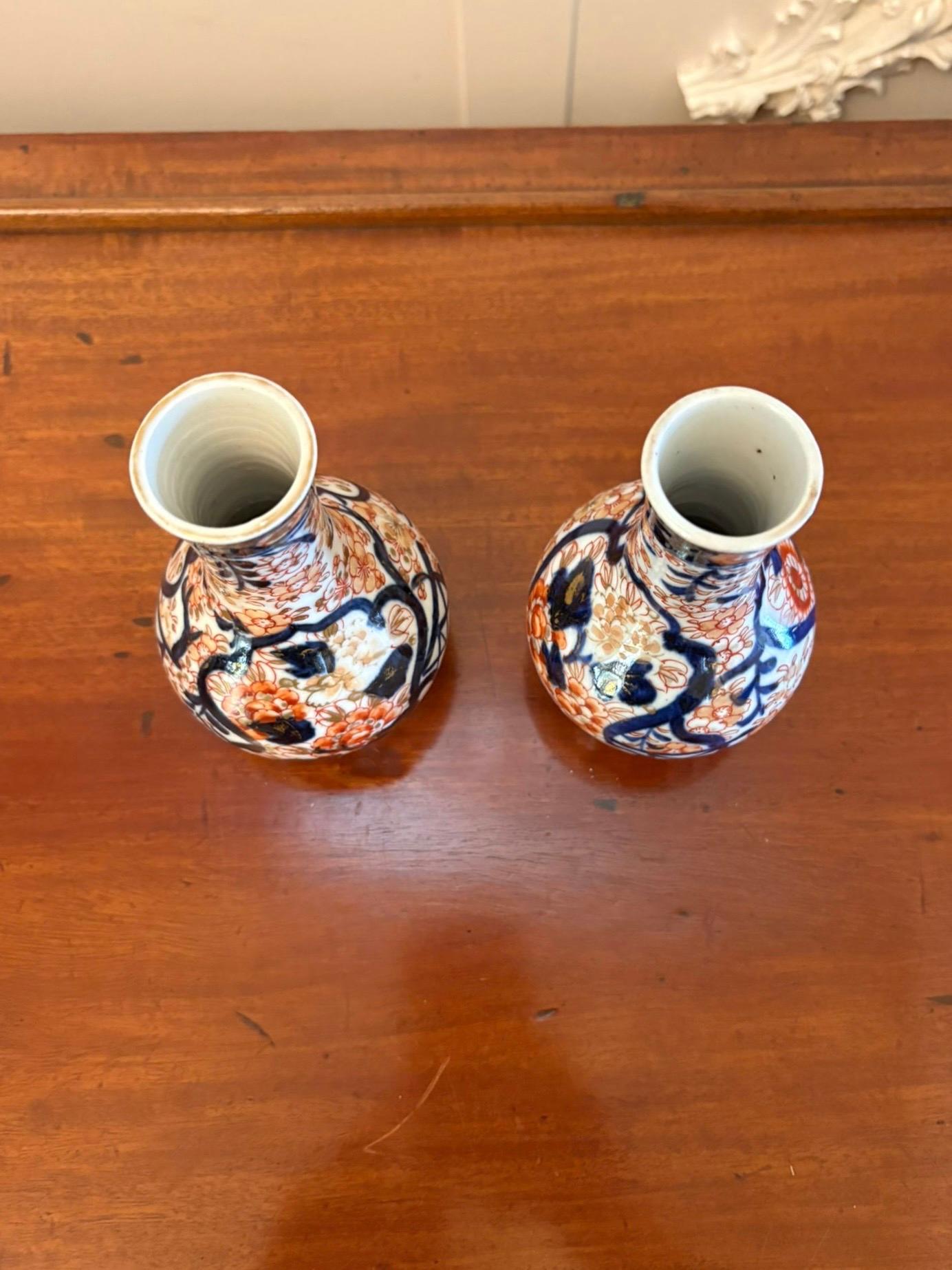 Small Pair of Antique Edwardian Quality Japanese Imari Vases For Sale 2