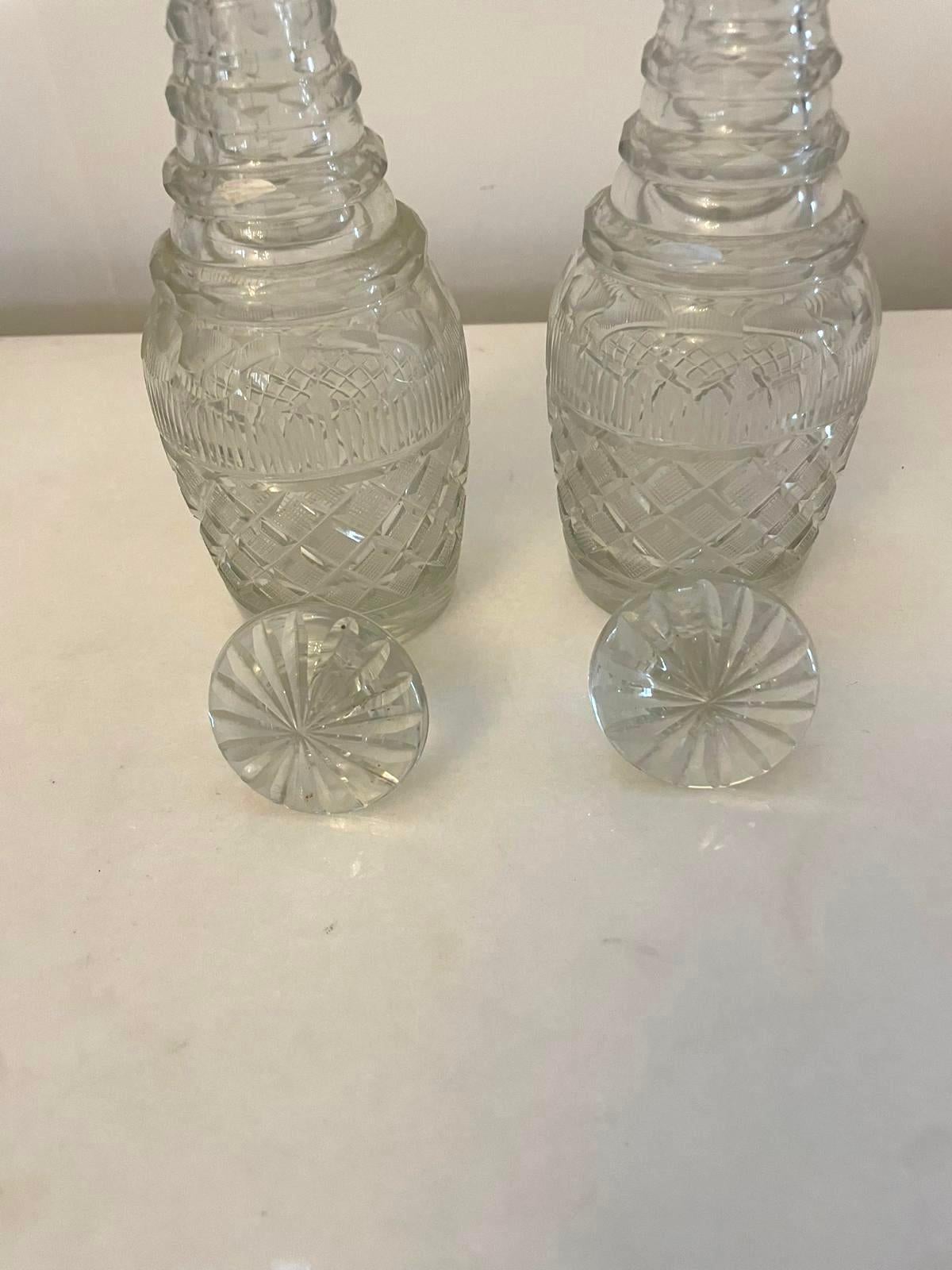 European Small Pair of Antique George III Quality Cut Glass Decanters For Sale