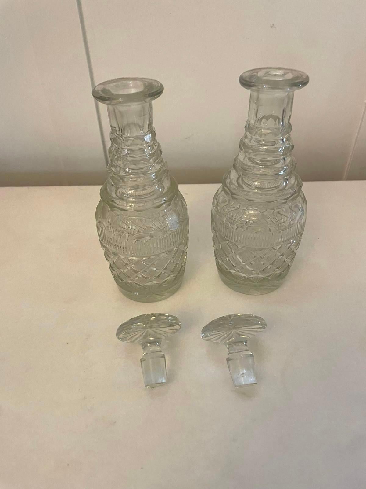 19th Century Small Pair of Antique George III Quality Cut Glass Decanters For Sale