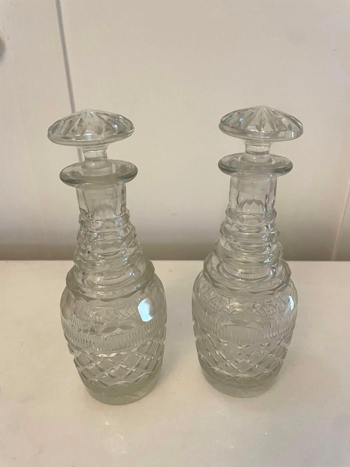 Small Pair of Antique George III Quality Cut Glass Decanters For Sale 2