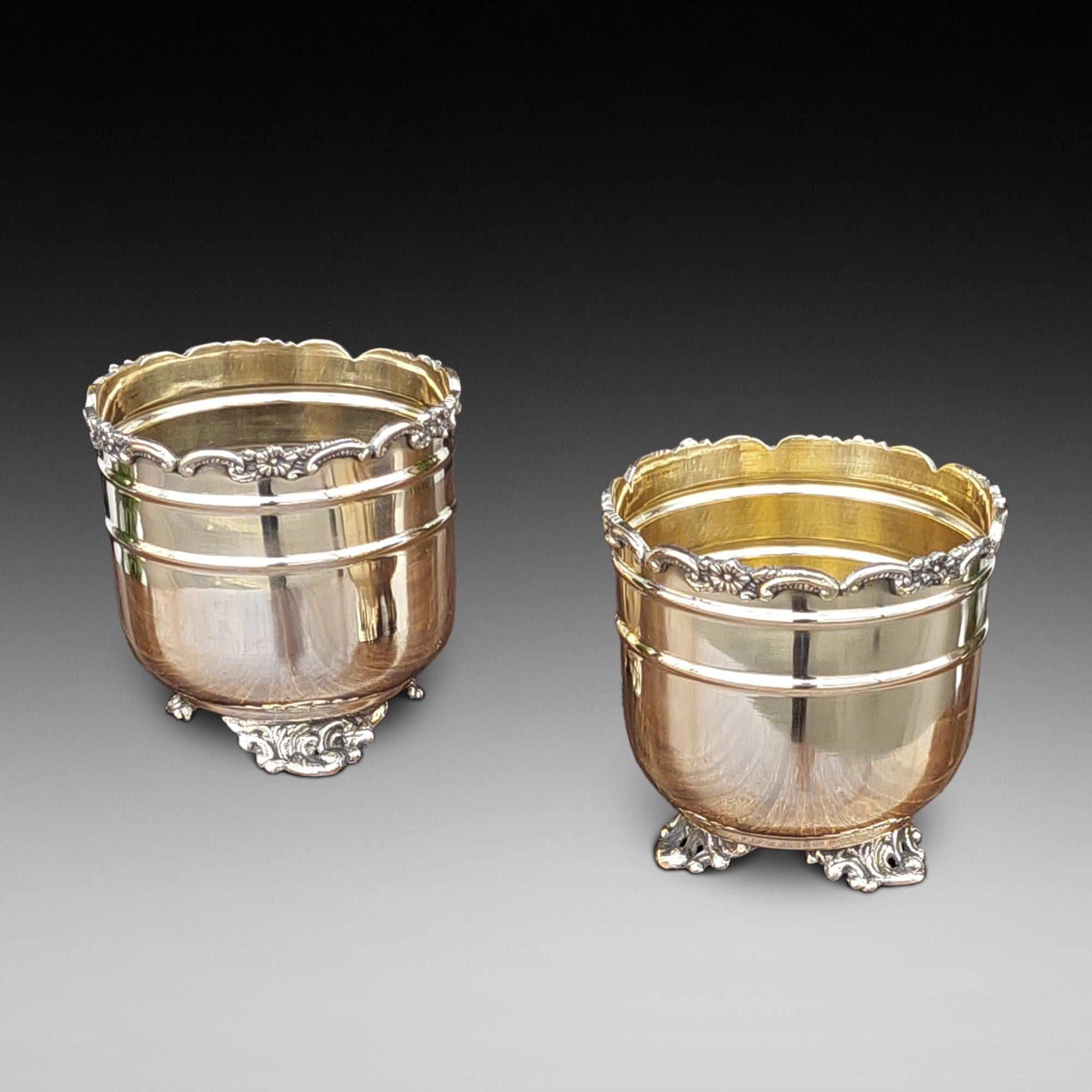 Small Pair  of Art Nouveau Brass Planters with ornate feet - 5