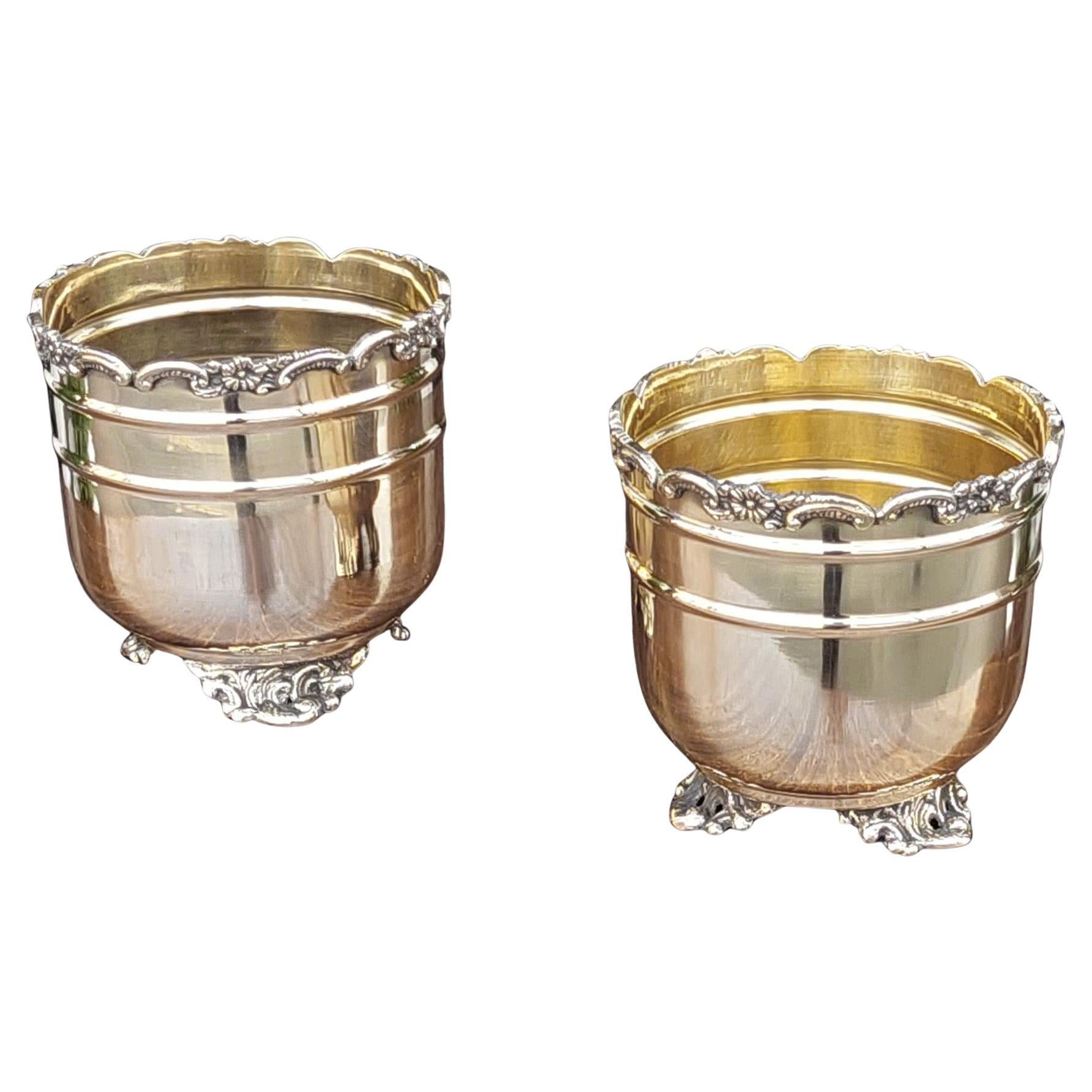 Small Pair of Art Nouveau Brass Planters For Sale