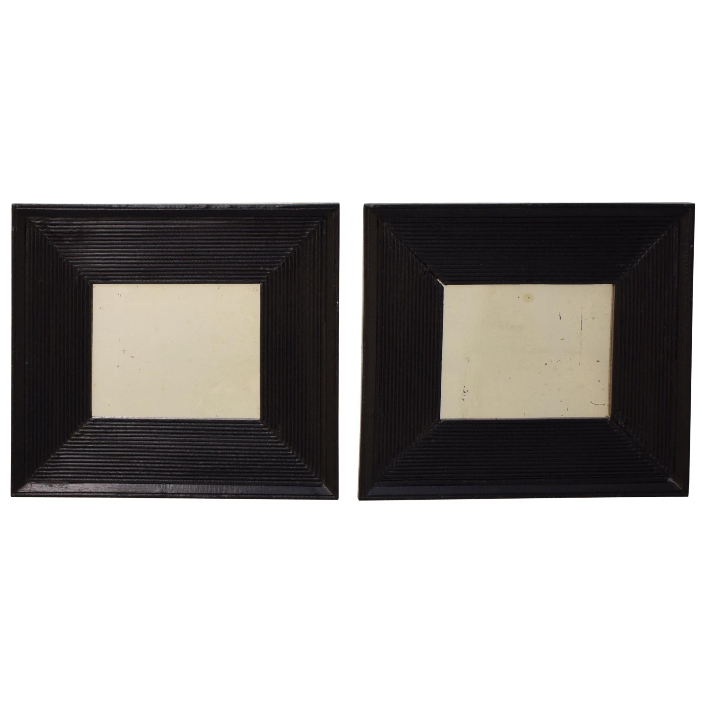 Small Pair of Black French Ebonized Mirrors with Old Mirror Glass, circa 1880