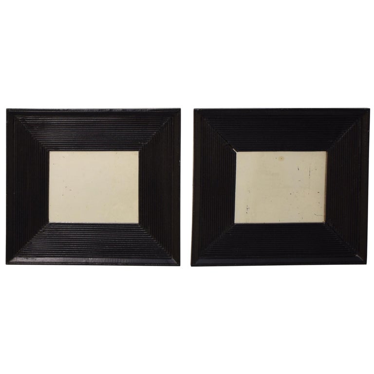 Small Pair of Black French Ebonized Mirrors with Old Mirror Glass