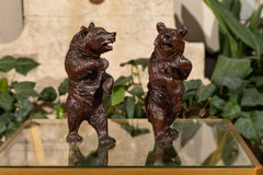 Small Pair of Black Forest Carved Wooden Bears in Standing Position, circa 1900