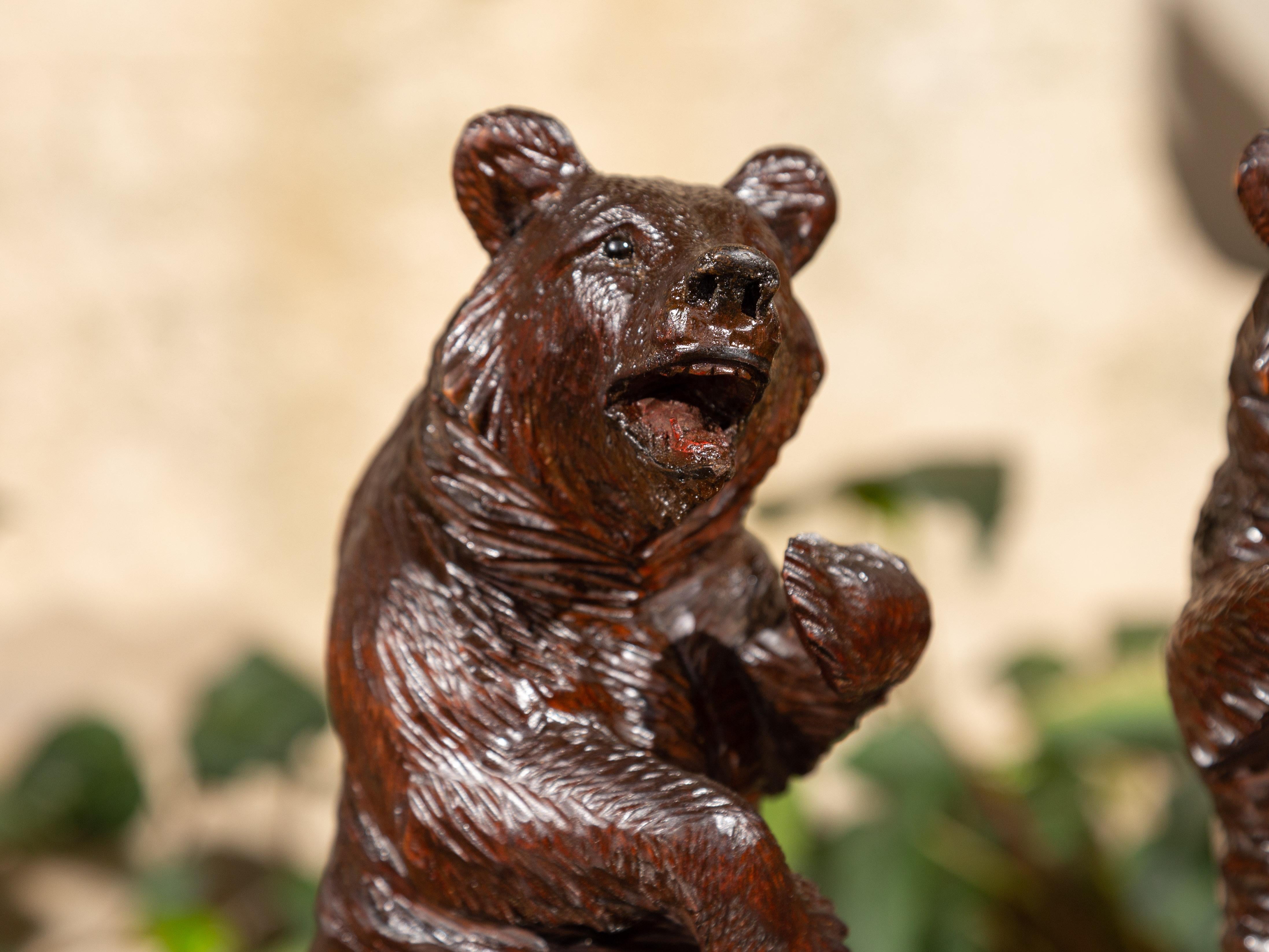 Small Pair of Black Forest Carved Wooden Bears in Standing Position, circa 1900 (Geschnitzt)