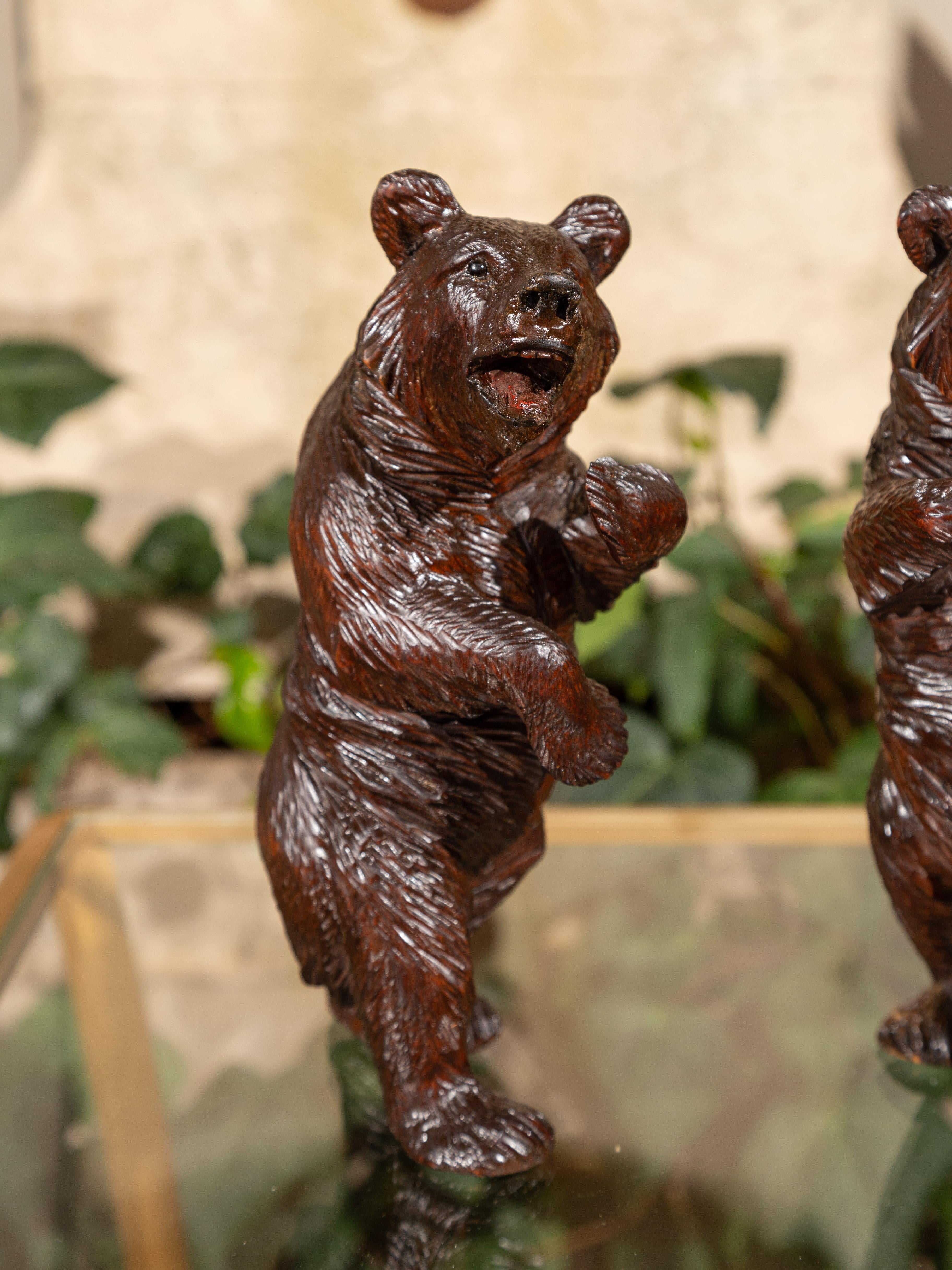 Small Pair of Black Forest Carved Wooden Bears in Standing Position, circa 1900 im Zustand „Gut“ in Atlanta, GA