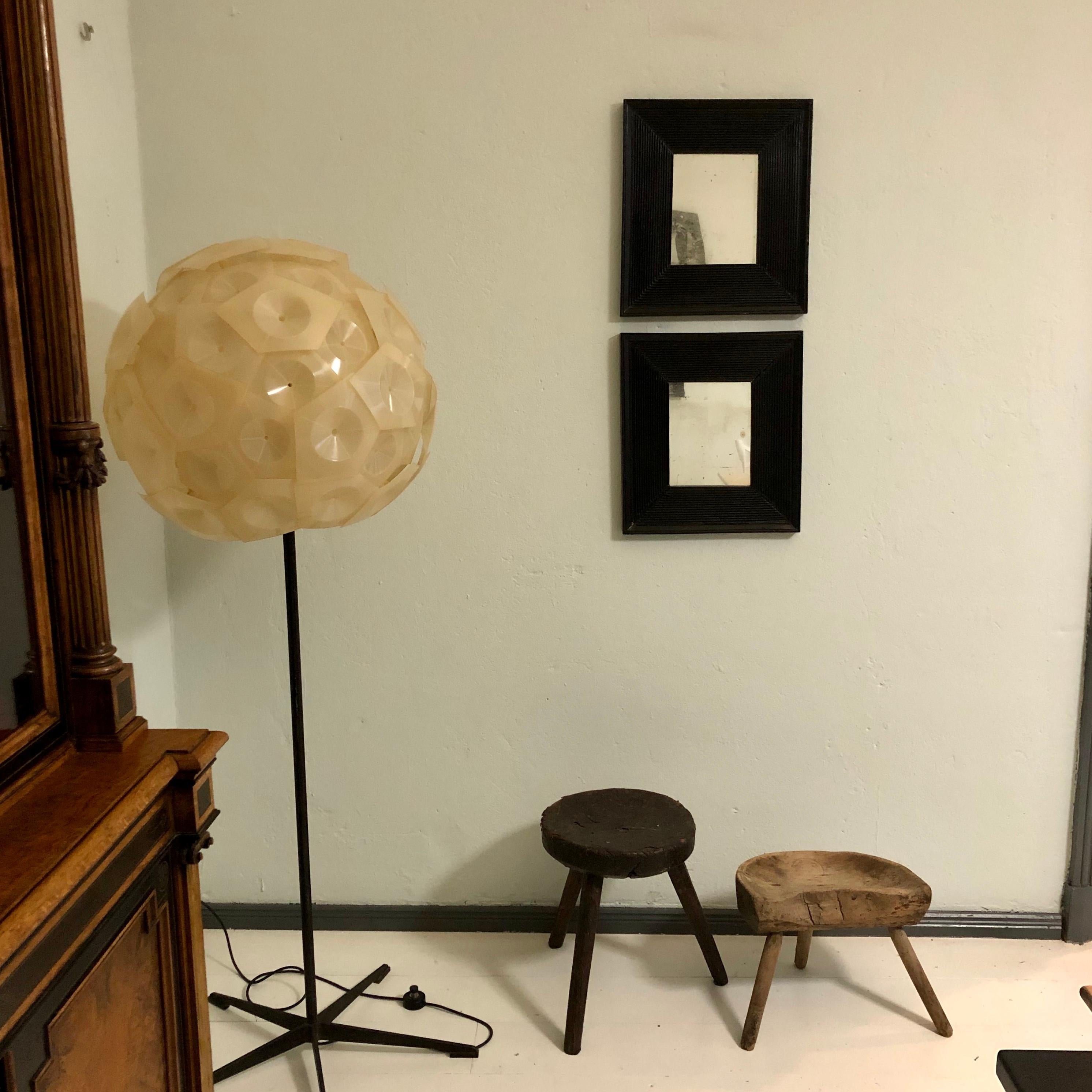 Beautiful pair of black mirrors, circa 1880.
The frame is made out of wood and ebonized. They still have the old mirror glass which gives them a great patina look.
Each mirror is: 40 cm x 46 cm.
A unique piece which is a great eye-catcher for your