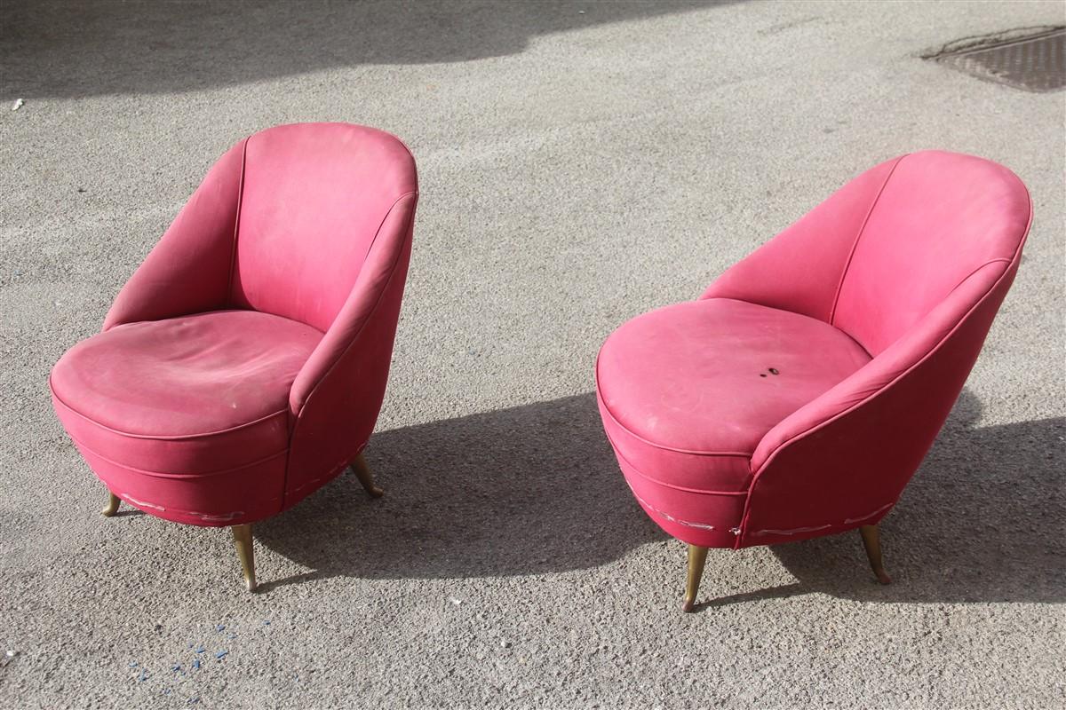 Small Pair of Chairs Mid-Century Italian Design Gio Ponti for Isa Bergamo Pink  1
