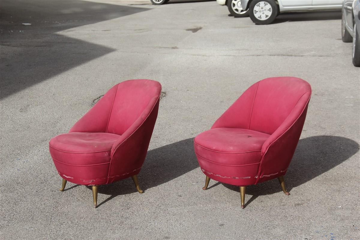 Small Pair of Chairs Mid-Century Italian Design Gio Ponti for Isa Bergamo Pink  2