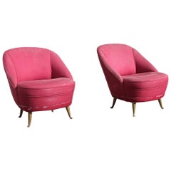Small Pair of Chairs Mid-Century Italian Design Gio Ponti for Isa Bergamo Pink 