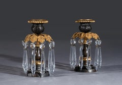 Small Pair of Early 19th Century Regency Period Gilt Brass Candlestick Lustres