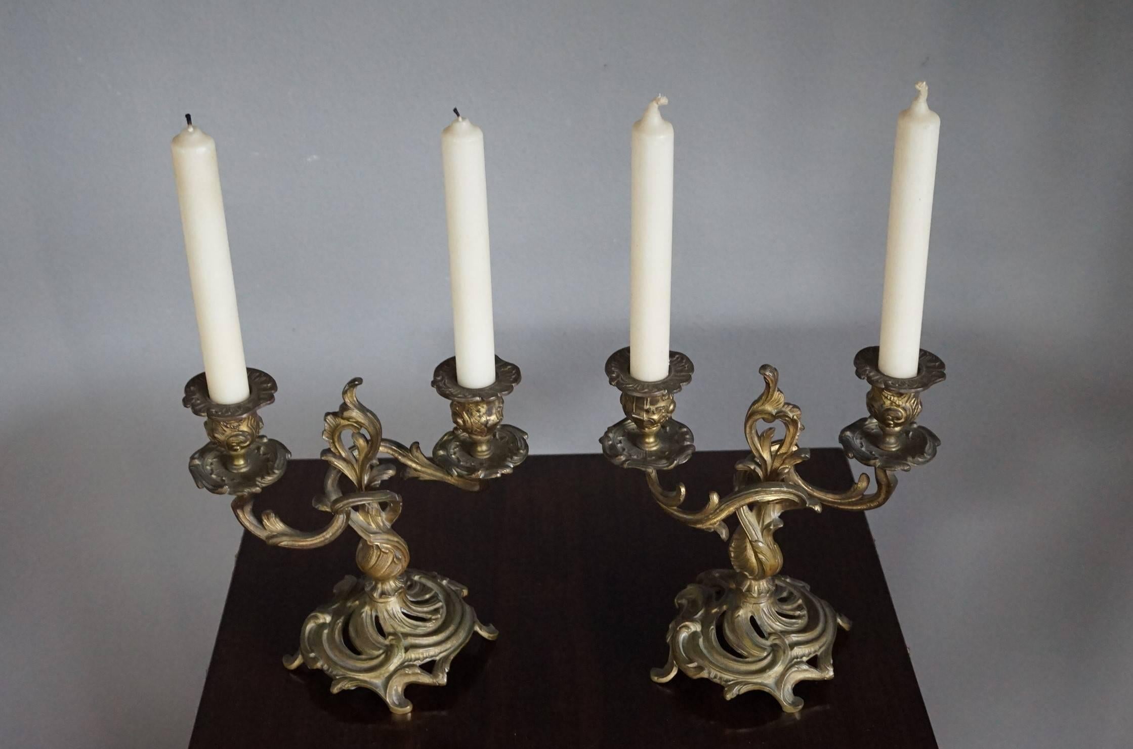 Small Pair of Early 20th Century Gilt Bronze French Candelabras / Candleholders 2