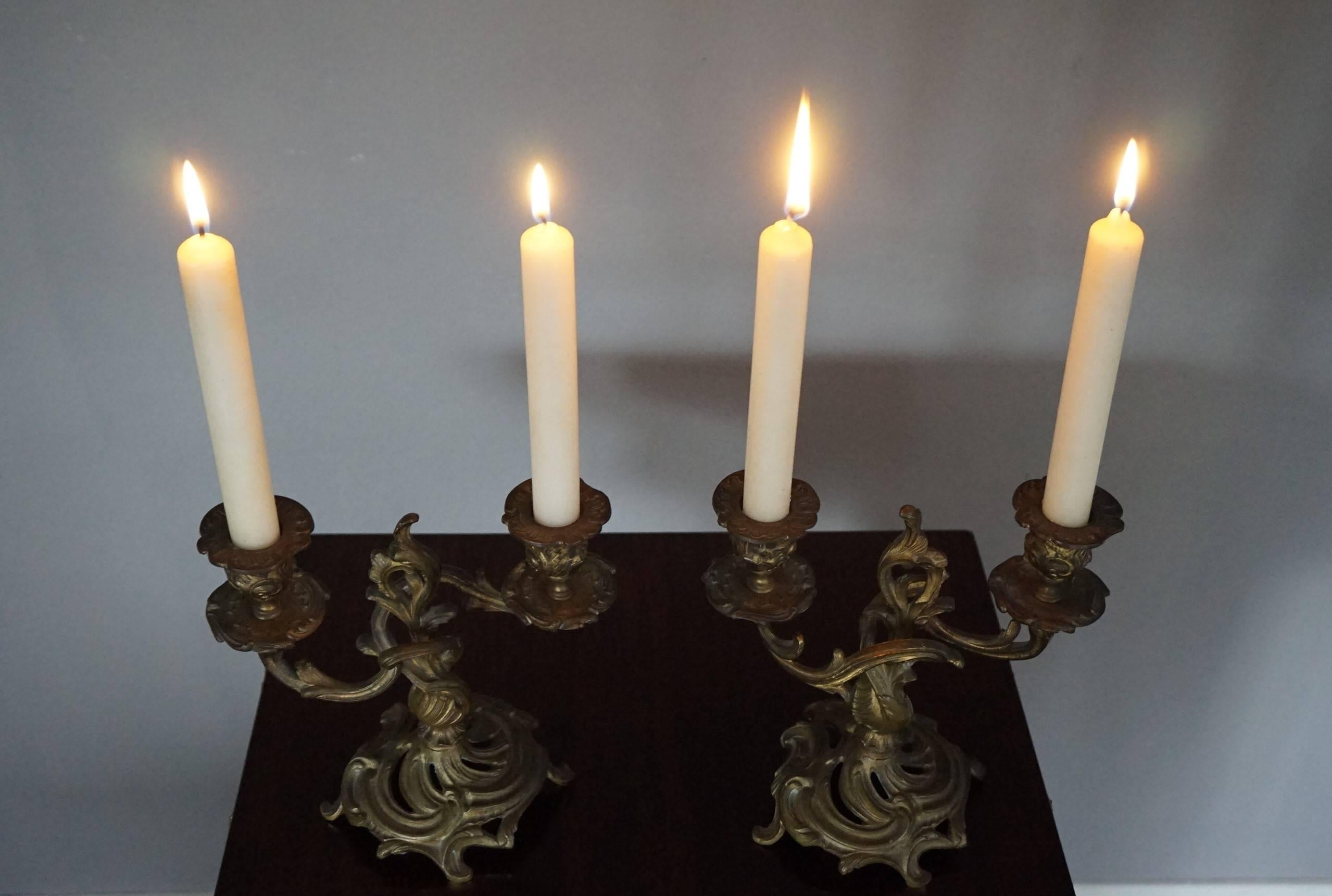 Small Pair of Early 20th Century Gilt Bronze French Candelabras / Candleholders 3
