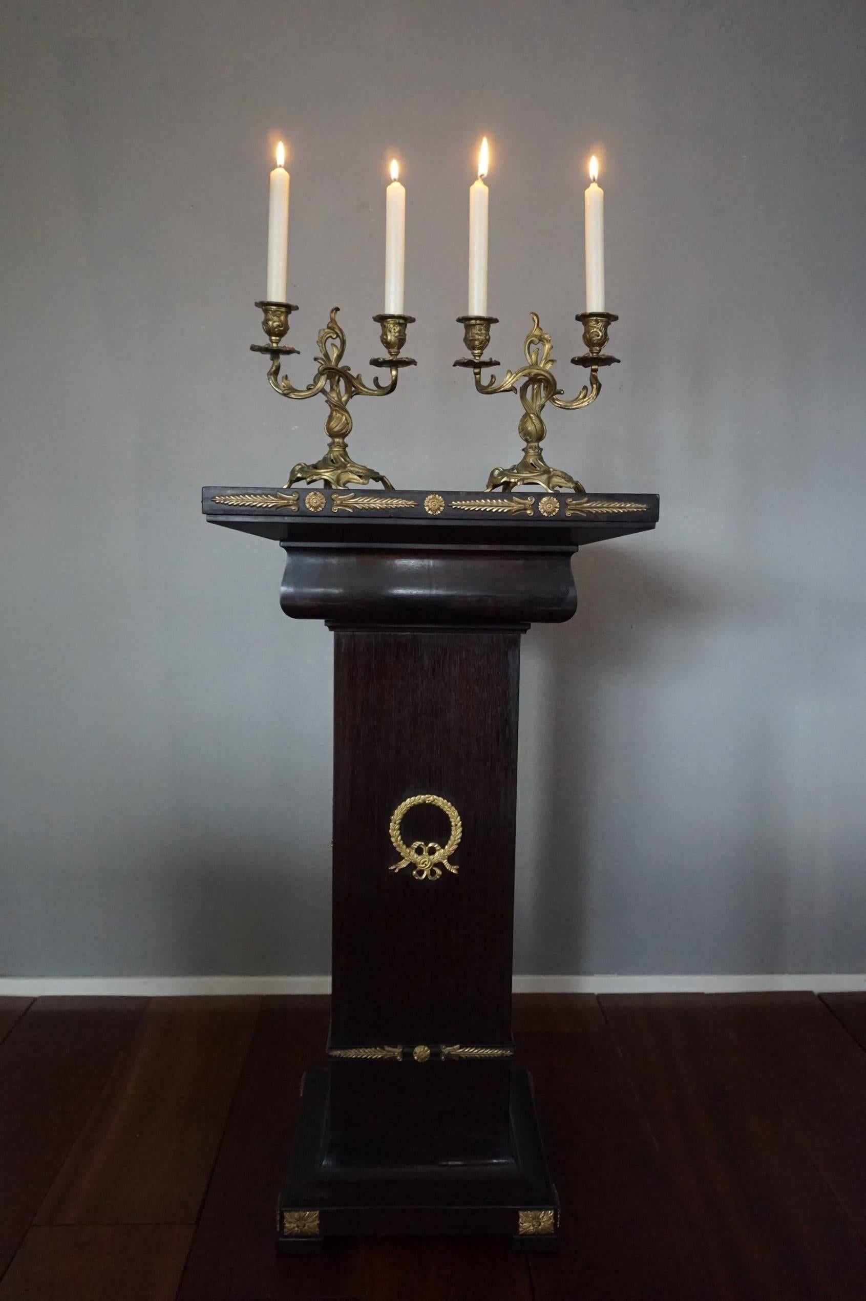 Small Pair of Early 20th Century Gilt Bronze French Candelabras / Candleholders 5