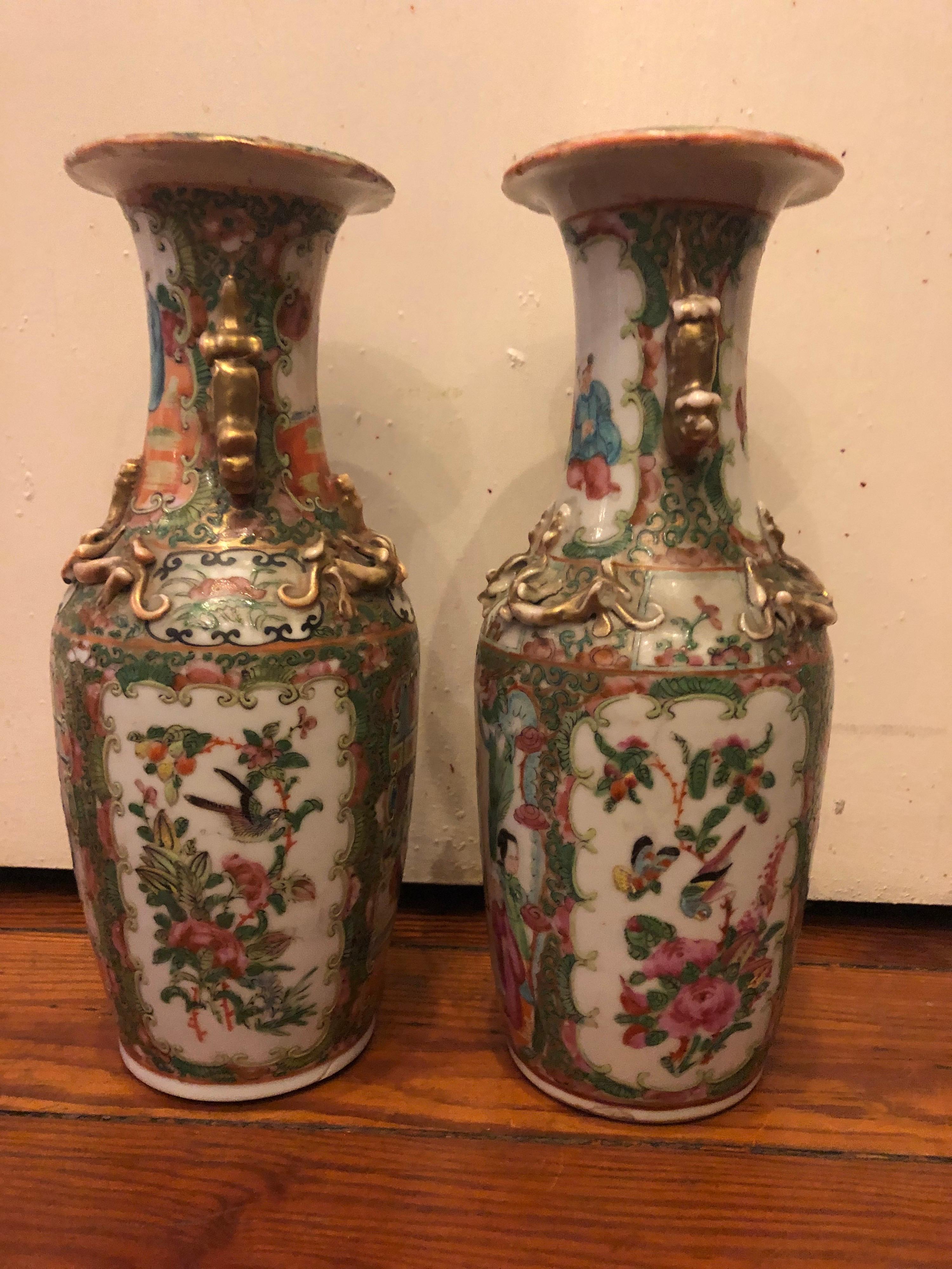 Small pair of Rose medallion, famille rose vases.