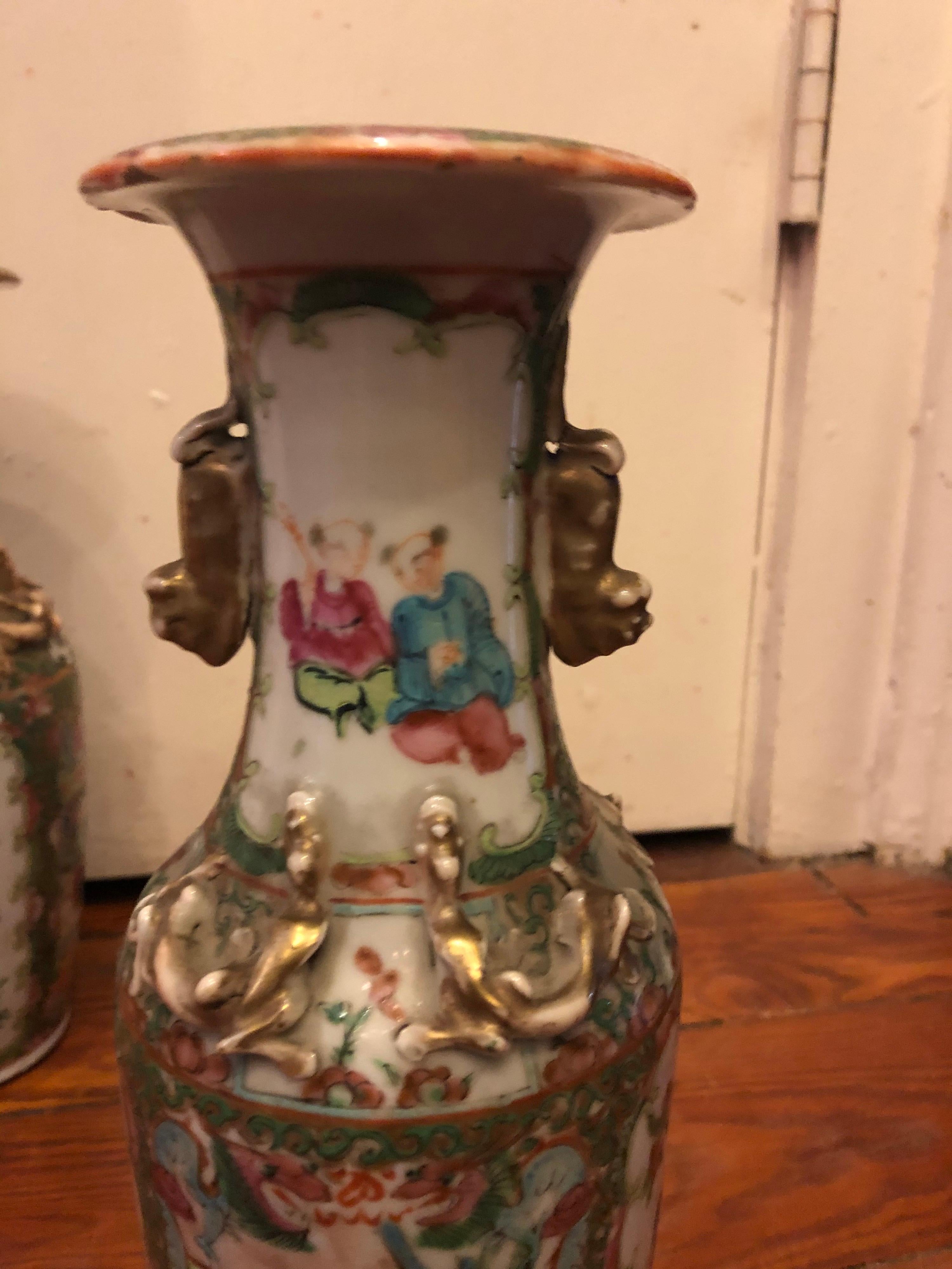 Early 20th Century Small Pair of Famille Rose Vases For Sale