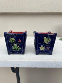Small Pair of French Majolica Cache Pot , circa 1890