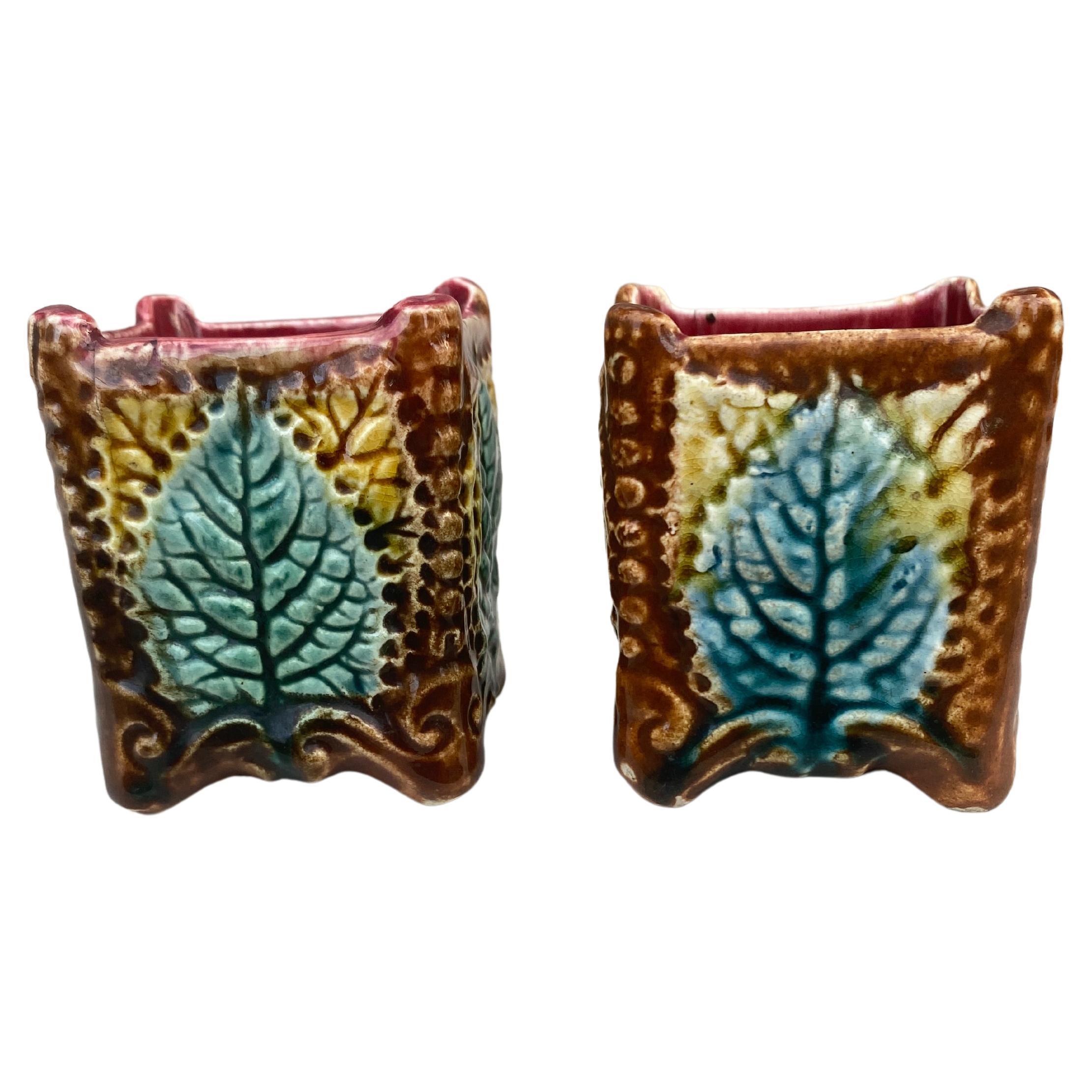 Small Pair of French Majolica Cache Pot , circa 1890