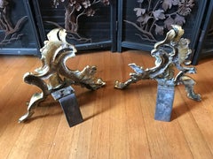 Small Pair of French Ormolu Fireplace Chenets, Cherub Motif, circa 1890-1900