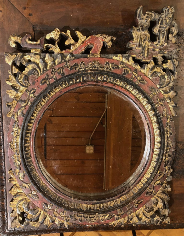 Small Pair of Late 19th Century Carved Gilded Chinese Mirrors at 1stDibs