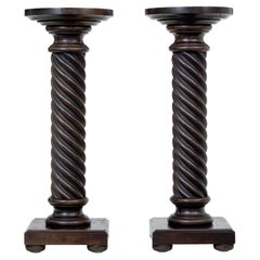 Small pair of late 19th century mahogany barley twist columns