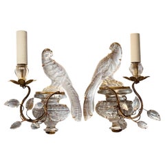Small Pair of Maison Baguès Wall Sconces with Parrots