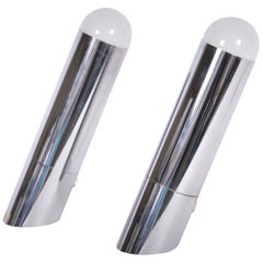 Small Pair of Paul Mayen Style Angled Chrome Table Lamps, c. 1970