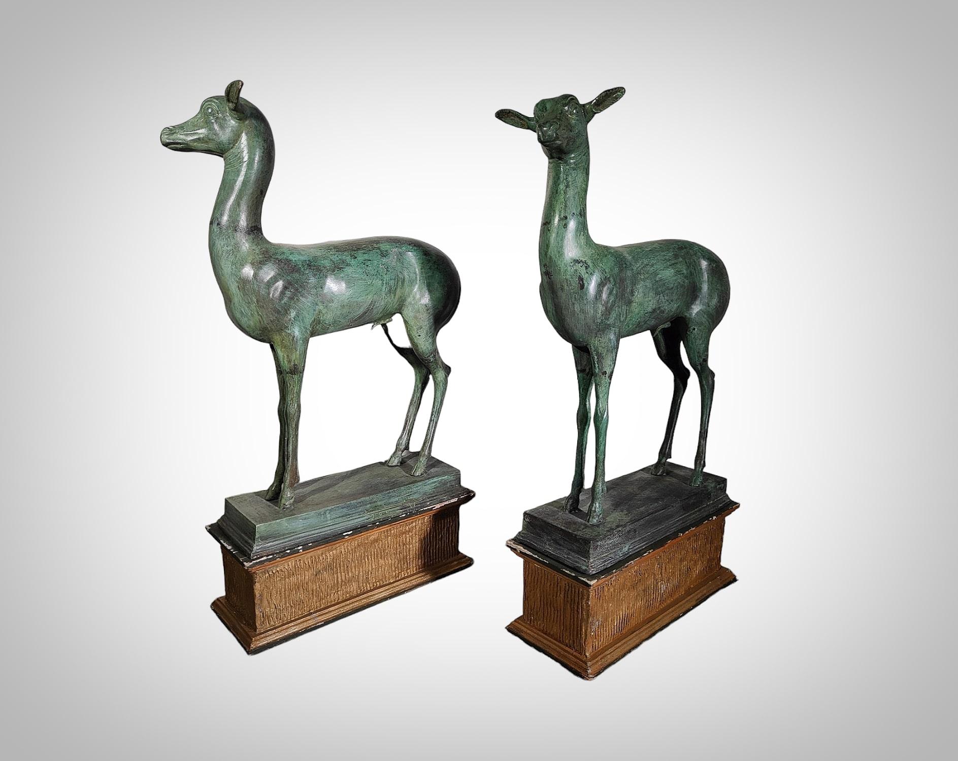 Bronze Small Pair Of Pompeian Deer From Herculaneum For Sale