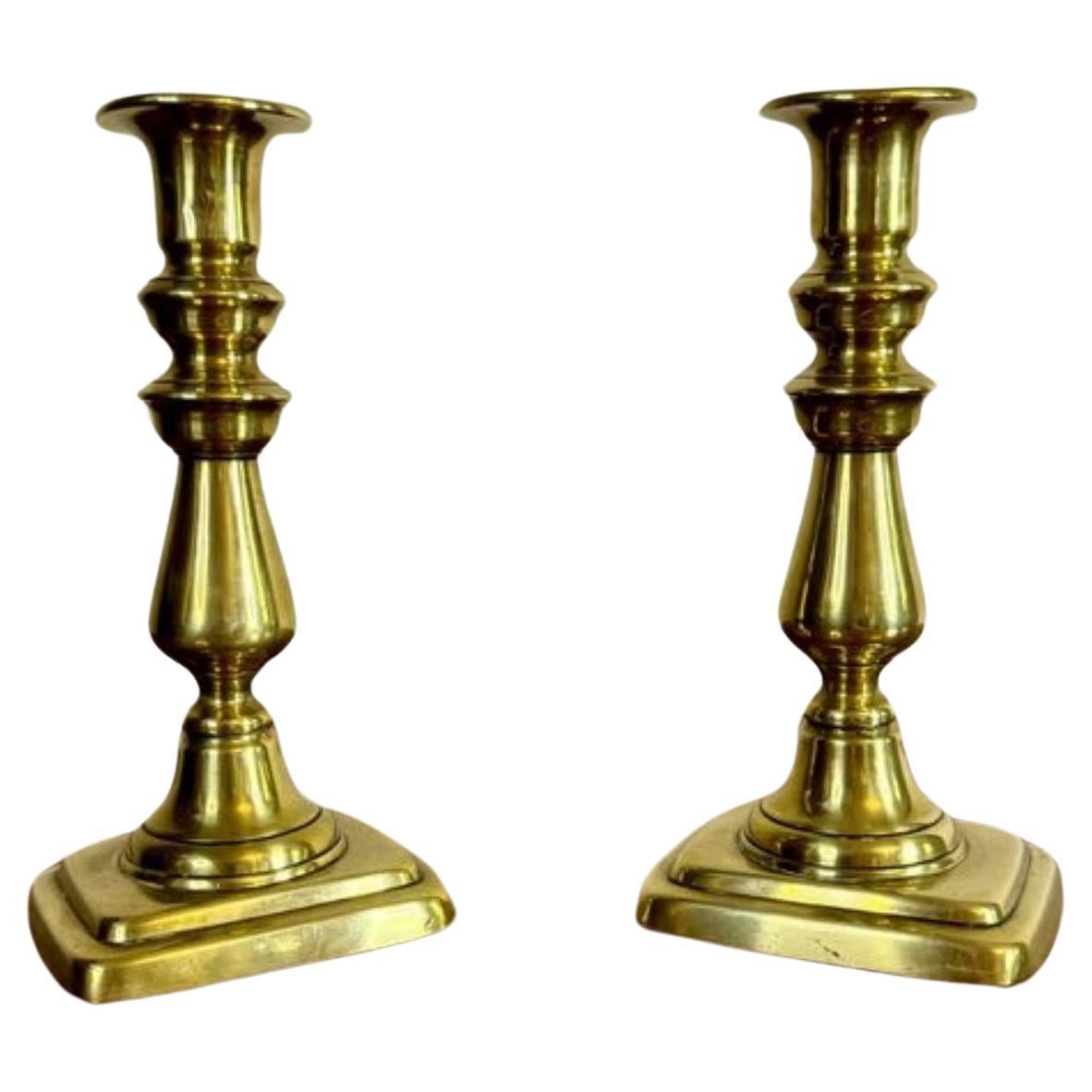 Small pair of quality antique Victorian brass candlesticks