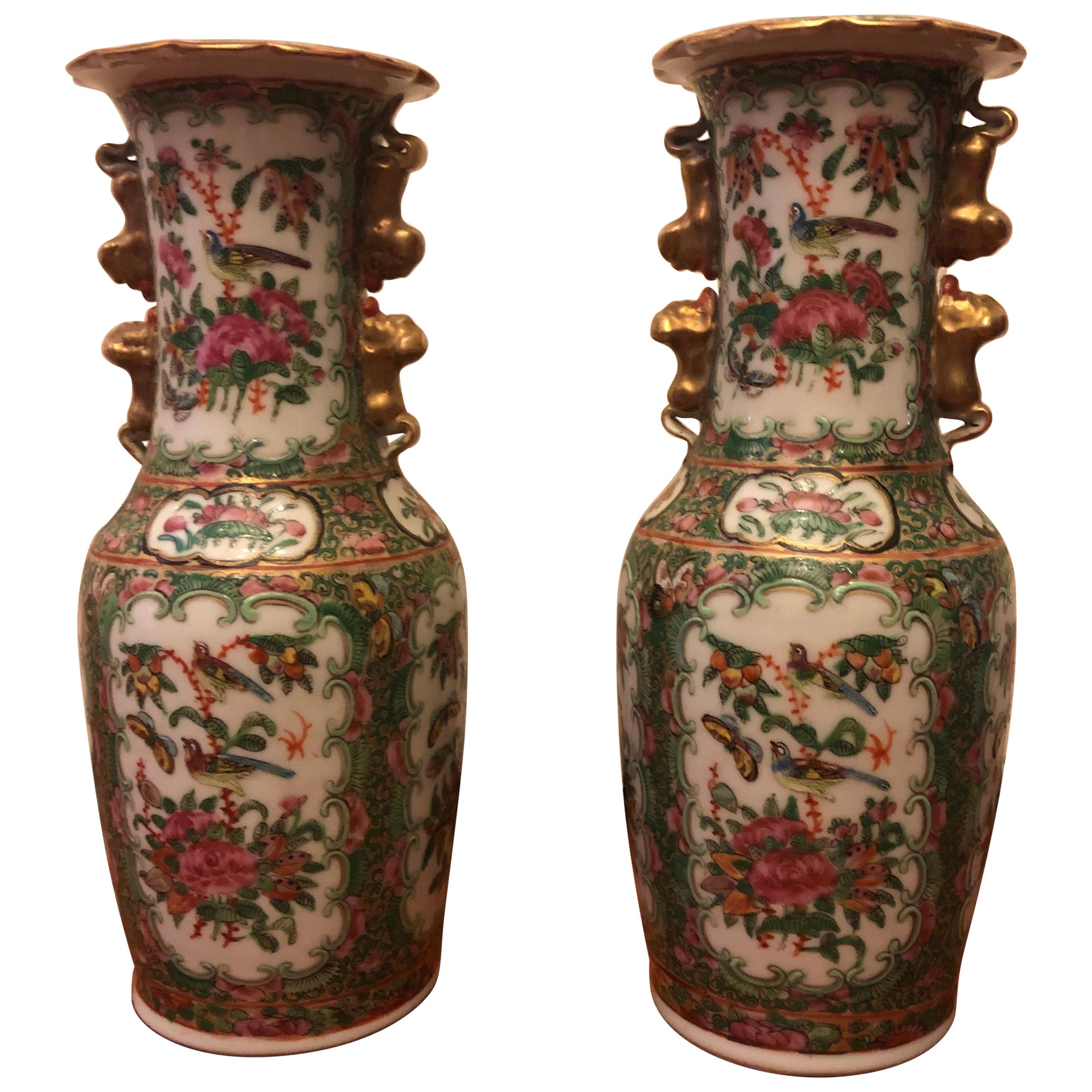 Small Pair of Rose Medallion Vase For Sale