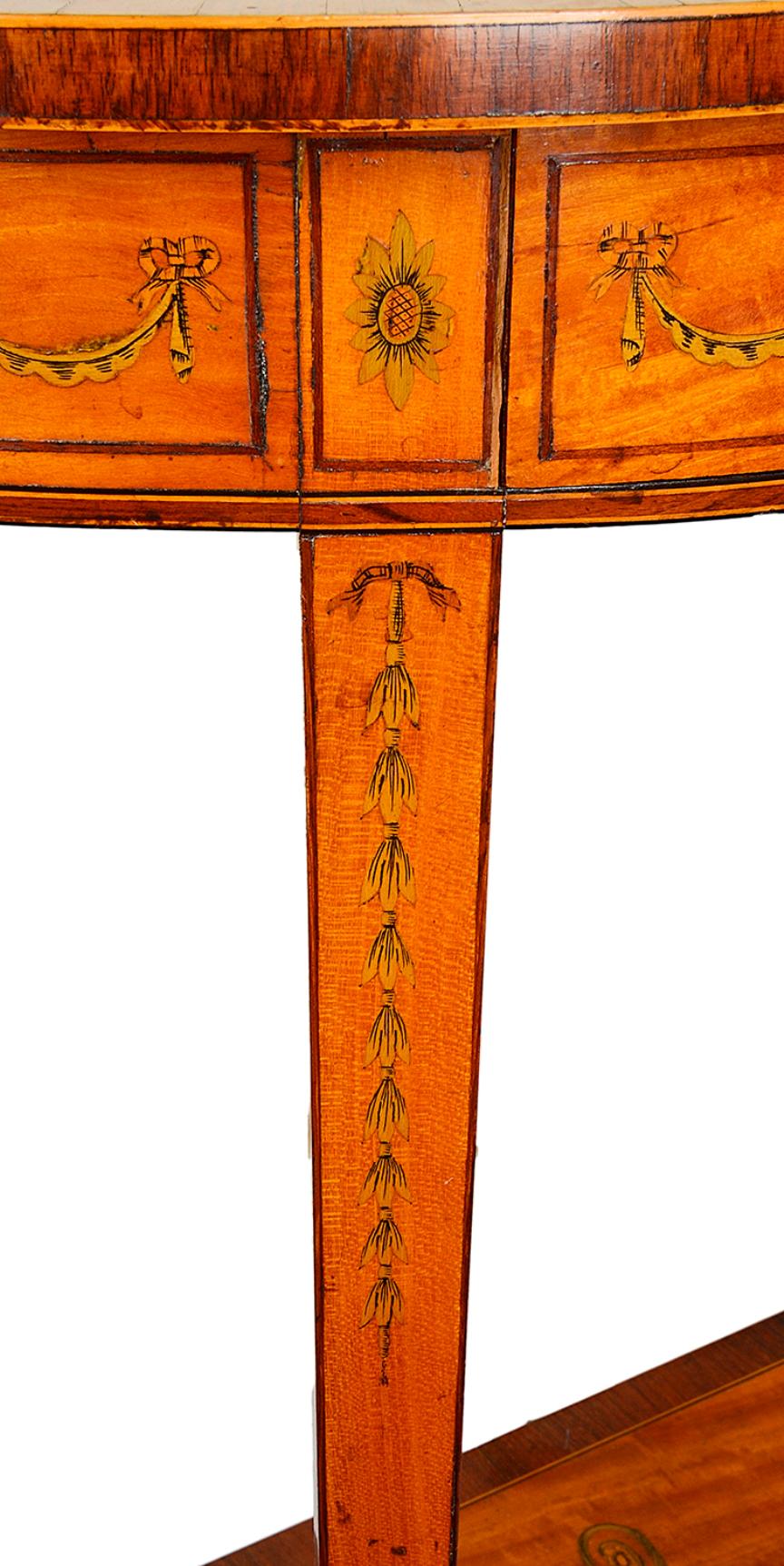 Satinwood Small Pair of Sheraton Style Console Tables, 19th Century