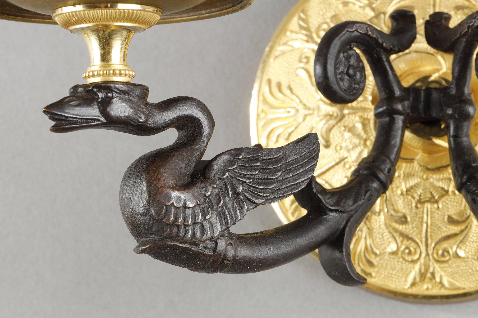 Piccola coppia di appliques a due luci in ormolu con patina marrone in vendita 2