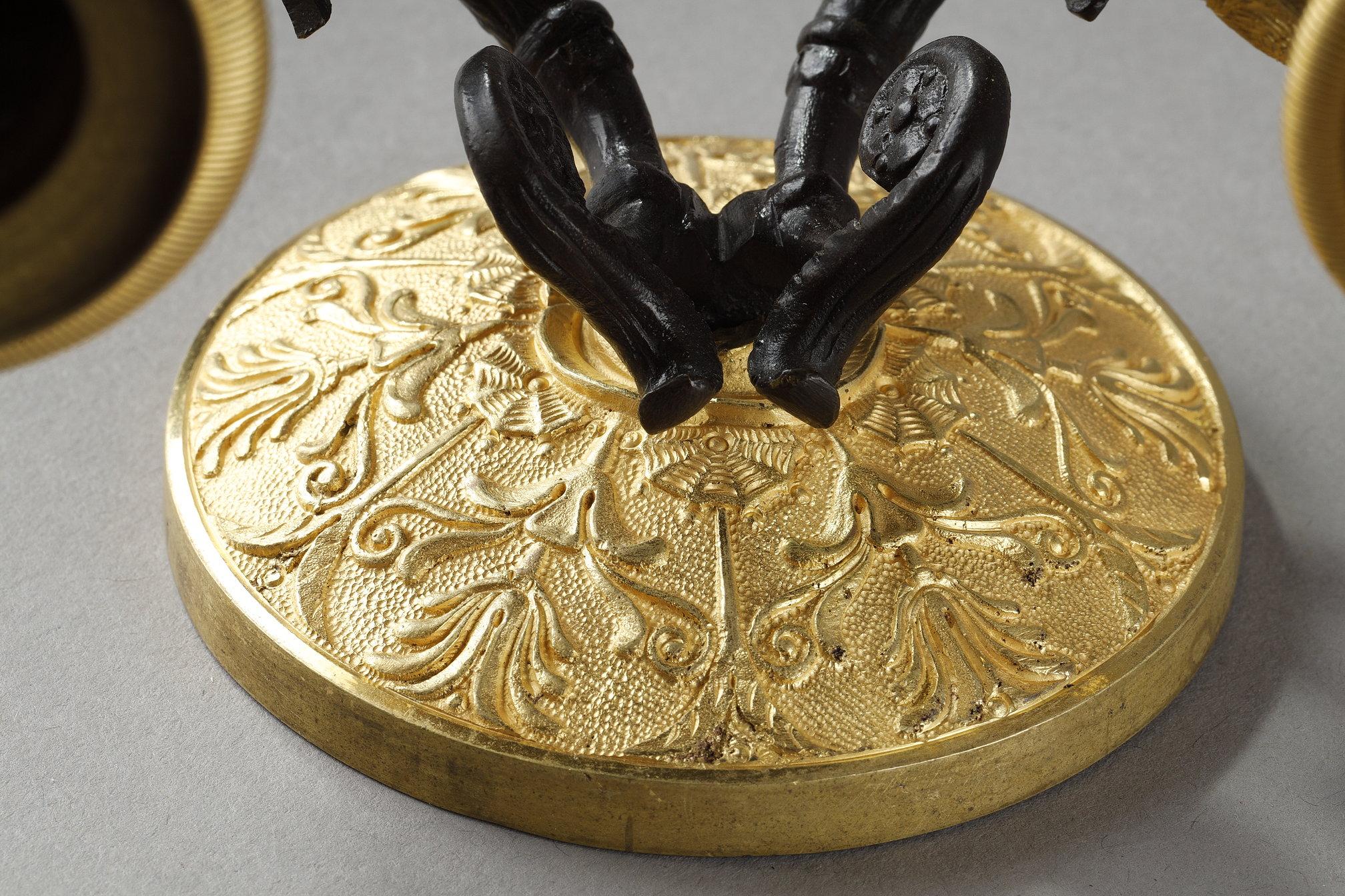Piccola coppia di appliques a due luci in ormolu con patina marrone in vendita 5