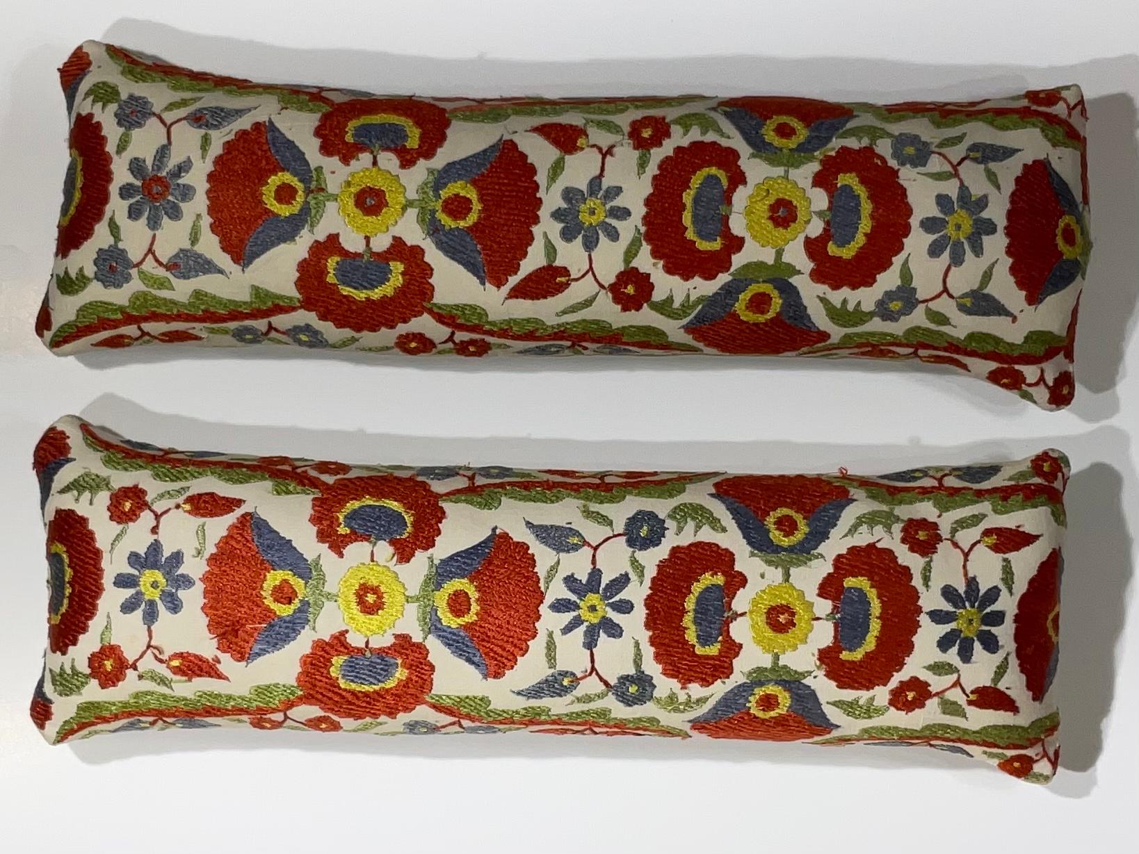 Uzbek Small Pair of Vintage Hand Embroidery Suzani Pillows For Sale