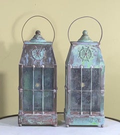 Small Pair of Vintage Handcrafted Wall-Mounted Brass Lantern
