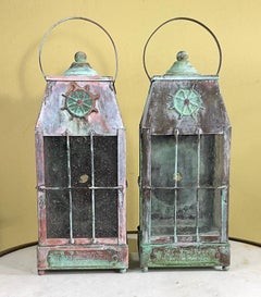 Small Pair of Vintage Handcrafted Wall-Mounted Brass Lantern