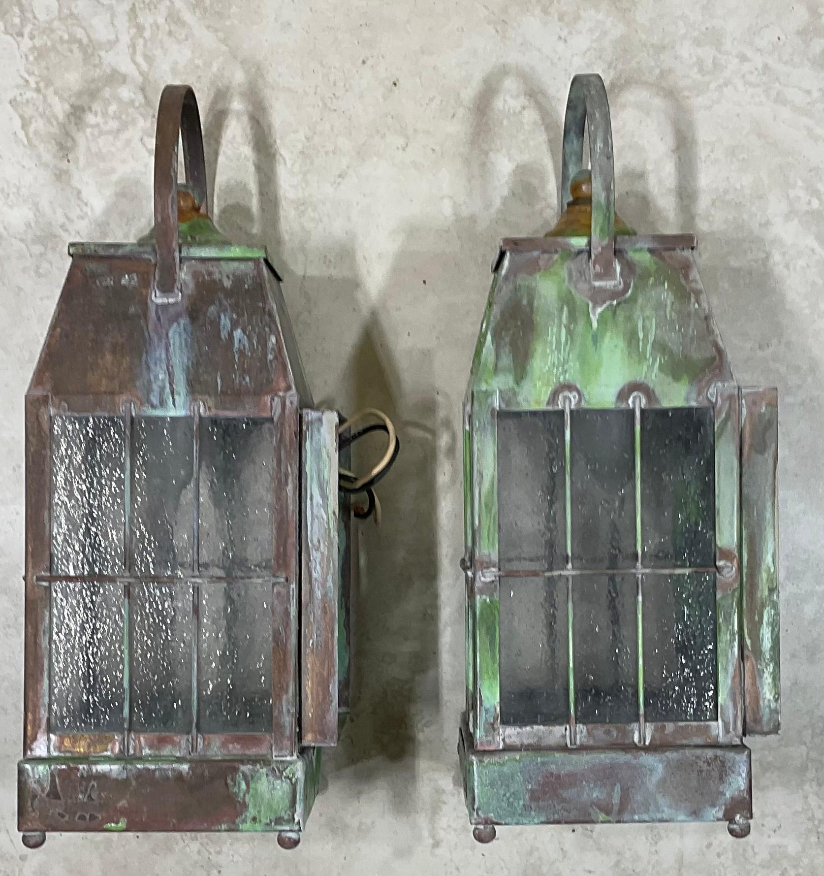 20th Century Small Pair of Vintage Handcrafted Wall-Mounted Brass Lantern