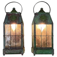 Small Pair of Vintage Handcrafted Wall-Mounted Brass Lantern