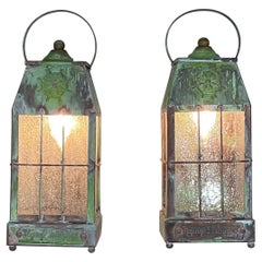 Small Pair of Vintage Handcrafted Wall-Mounted Brass Lantern